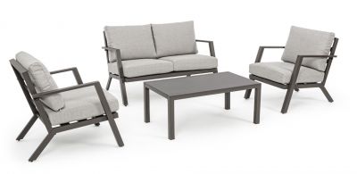 Set salotto da giardino WIN in alluminio bianco con cuscini grigio divano  poltrone e tavolo da caffè arredo esterno
