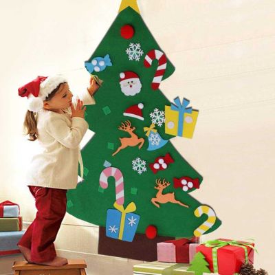 Albero di Natale in feltro 110x 80 cm decorazione natalizia da parete con addobbi per bambini