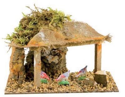 Scenario per presepe con galline e tettoia cm 26x14