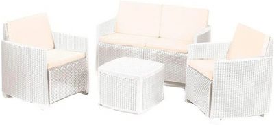 Set salotto da giardino Etna in rattan bianco composto da 4 pezzi arredamento esterno divano poltrone e tavolino