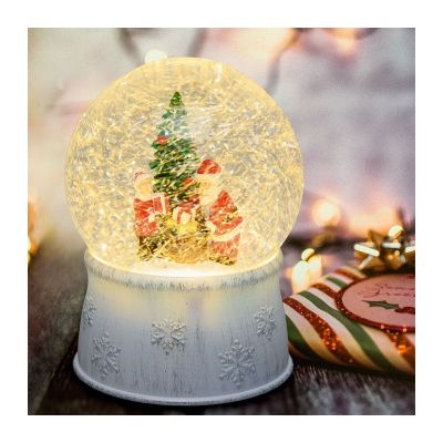 Sfera di vetro carillon babbo natale con glitter e led bianco caldo 