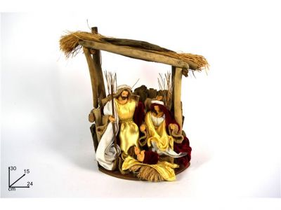 Natività con capanna rossa e oro presepe completo 30CM 