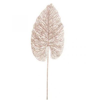 Foglia cuoriforme oro rosa glitter h.62cm