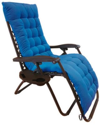 Sedia a sdraio blu con cuscino Zero Gravity reclinabile in acciaio poltrona ideale per esterno e giardino